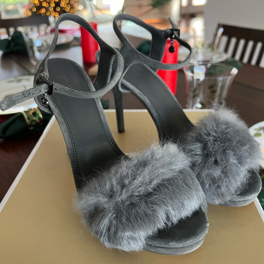 Michael Kors Charcoal Suede Fur Faye Sandal